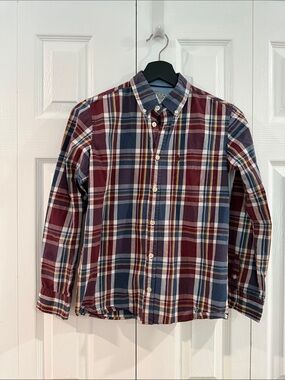 Plaid Button-Down Shirt - Blue, Burgundy & White